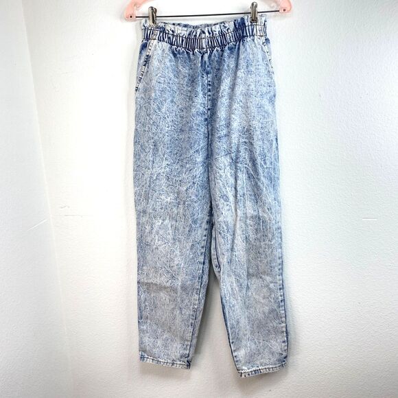Vtg Acid Wash Cotton Jeans 27/27 Straight Leg Two Pocket Pull-On Elastic Waist - Picture 1 of 9